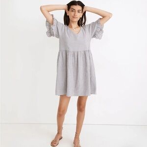 Madewell Ruffle-Sleeve Babydoll Dress in Seersucker Gingham